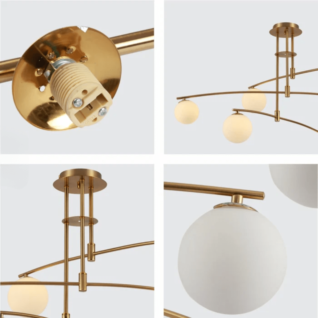 TKLD Pendant & Chandeliers Balanced Palm Opal 6 Globes and Gold Body Modern Chandelier Ceiling Light - 18W