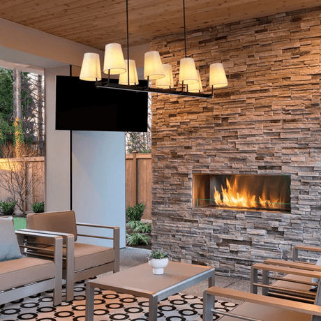 TKLD Pendant & Chandeliers Beige Fabric Shade With Black Island Metal Body Chandelier Ceiling Light - 40W