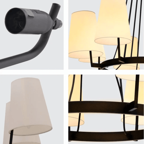 TKLD Pendant & Chandeliers Beige Round Fabric Shade With Black Metal Body Chandelier Ceiling Light - 40W