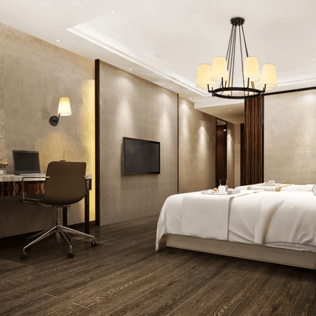 TKLD Pendant & Chandeliers Beige Round Fabric Shade With Black Metal Body Chandelier Ceiling Light - 40W