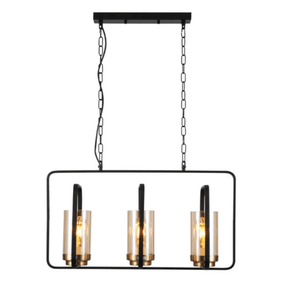 TKLD Pendant & Chandeliers Black Amber Kitchen Island E27 Chandelier Pendant Ceiling Light - 3 Lamps