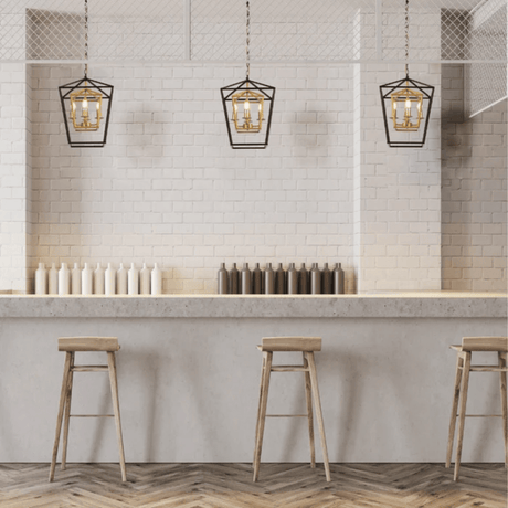 TKLD Pendant & Chandeliers Black and Gold Candle Farmhouse Vintage Pendant Ceiling Light - 40W