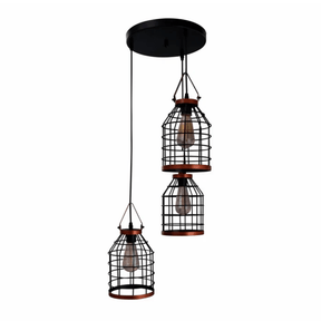 TKLD Pendant & Chandeliers Black Cage Metal E27 Pendant Ceiling Light - 3 Lamps