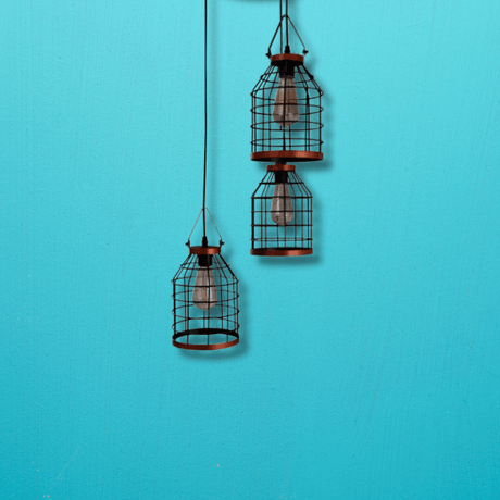 TKLD Pendant & Chandeliers Black Cage Metal E27 Pendant Ceiling Light - 3 Lamps