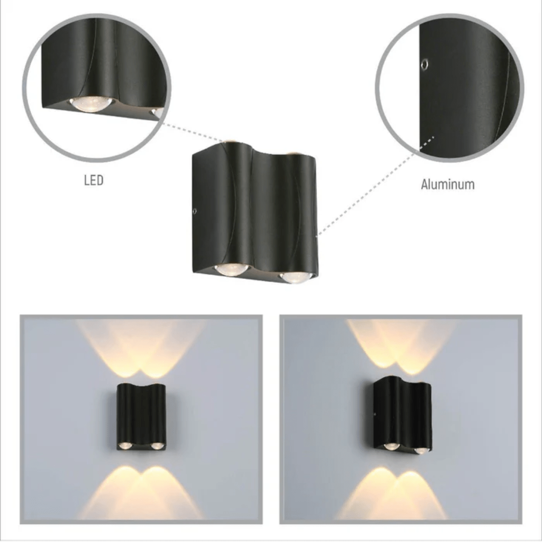TKLD Wall & Sconce Lights Black Corrugated Up Down Outdoor Modern LED Wall Light - 4 X 1W