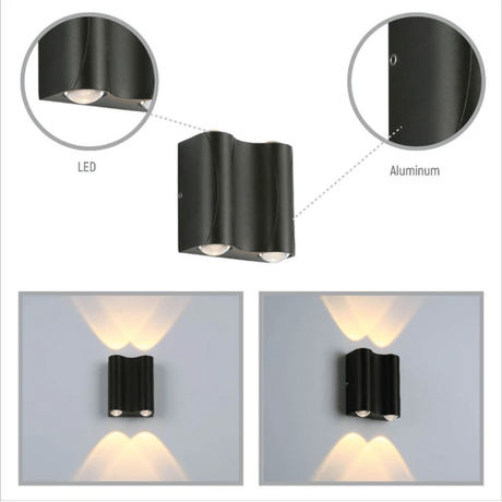 TKLD Wall & Sconce Lights Black Corrugated Up Down Outdoor Modern LED Wall Light - 4 X 1W