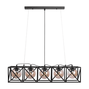 TKLD Pendant & Chandeliers Black Cuboid Metal Amber Globe Glass Island 5xE27 Chandelier Ceiling Light