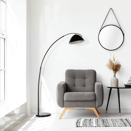 TKLD Table & Floor Lamps Black Elegance Curved Floor Lamp with Dome Shade - 40W