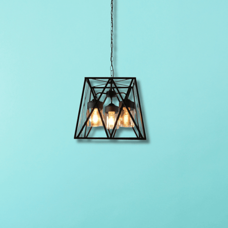 TKLD Pendant & Chandeliers Black Metal Body Amber Cylinder Glass Cage Cuboid E27 Chandelier Ceiling Light