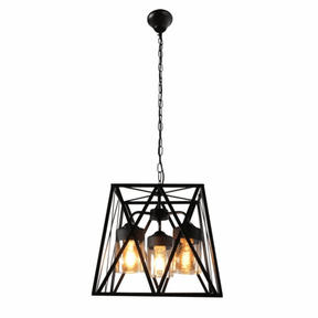 TKLD Pendant & Chandeliers Black Metal Body Amber Cylinder Glass Cage Cuboid E27 Chandelier Ceiling Light