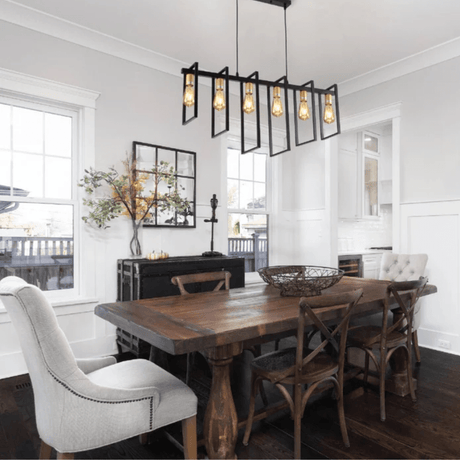 TKLD Pendant & Chandeliers Black Metal Body Cage Modern Kitchen island Chandelier Ceiling Light with Gold 6xE27