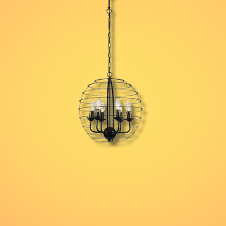 TKLD Pendant & Chandeliers Black Metal Cage Candle Lantern  E14 Pendant Ceiling Light