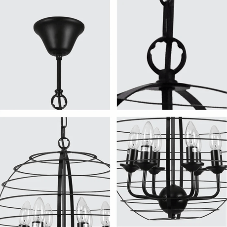 TKLD Pendant & Chandeliers Black Metal Cage Candle Lantern  E14 Pendant Ceiling Light