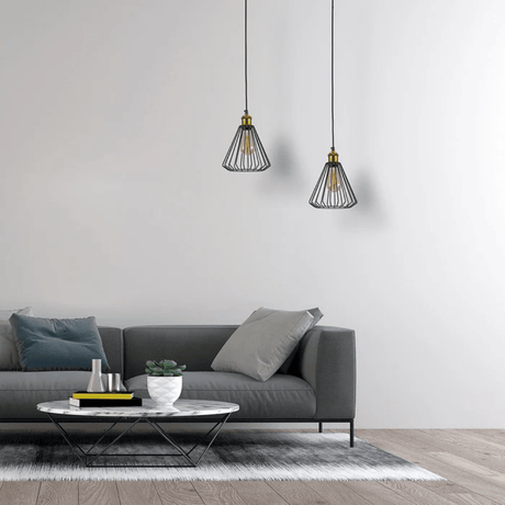 TKLD Pendant & Chandeliers Black Metal Caged Funnel E27 Pendant Ceiling Light