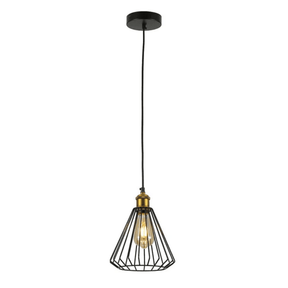 TKLD Pendant & Chandeliers Black Metal Caged Funnel E27 Pendant Ceiling Light
