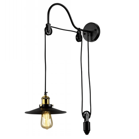 TKLD Pendant & Chandeliers Black Metal E27 Funnel Pulley Wall Light - SY6100-1WB