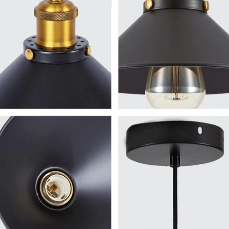 TKLD Pendant & Chandeliers Black Metal Funnel Metal Ceiling Pendant Light E27 Fitting - 220 mm/250 mm/260 mm