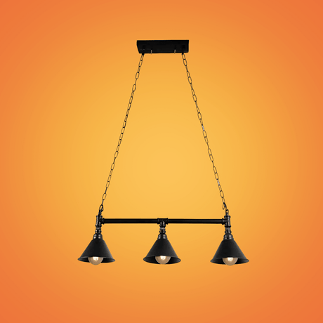 TKLD Pendant & Chandeliers Black Metal Funnel Pipe Island 3xE27 Ceiling Chandelier Light - 40W