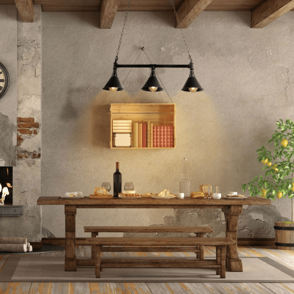 TKLD Pendant & Chandeliers Black Metal Funnel Pipe Island Ceiling E27 Chandelier Light