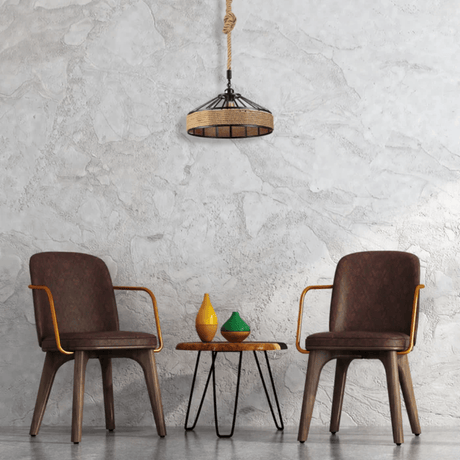 TKLD Pendant & Chandeliers Black Metal Hemp Rope Cage Pendant Ceiling Light E27 - D300mm/D400mm