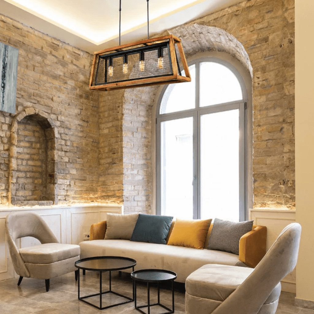 TKLD Pendant & Chandeliers Black Metal Old Wood Cuboid Island Chandelier Ceiling Light 4xE27 - L800mm