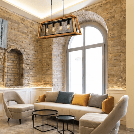 TKLD Pendant & Chandeliers Black Metal Old Wood Cuboid Island Chandelier Ceiling Light 4xE27 - L800mm