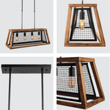 TKLD Pendant & Chandeliers Black Metal Old Wood Cuboid Island Chandelier Ceiling Light 4xE27 - L800mm