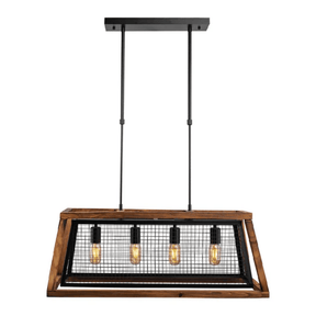 TKLD Pendant & Chandeliers Black Metal Old Wood Cuboid Island Chandelier Ceiling Light 4xE27 - L800mm