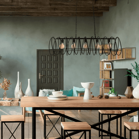 TKLD Pendant & Chandeliers Black Metal Spiral Helix Island Chandelier Ceiling Light - 40W