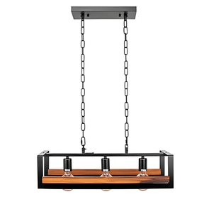 TKLD Pendant & Chandeliers Black Metal Wood Cuboid Island E27 Chandelier Ceiling Light - 3 Lamps