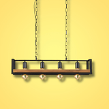 TKLD Pendant & Chandeliers Black Metal Wood Cuboid Island E27 Chandelier Ceiling Light - 4 Lamps