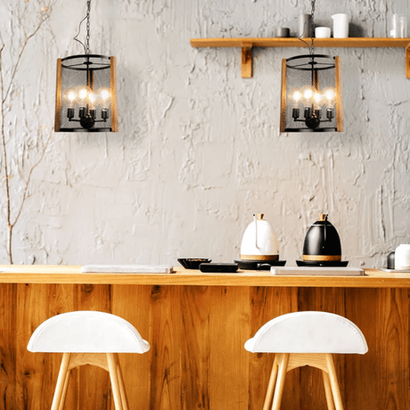 TKLD Pendant & Chandeliers Black Metal Wood Cylinder Cage E27 Pendant Ceiling Light - D210 mm/D350 mm