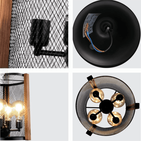 TKLD Pendant & Chandeliers Black Metal Wood Cylinder Cage E27 Pendant Ceiling Light - D210 mm/D350 mm