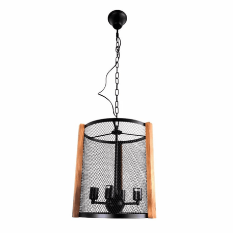 TKLD Pendant & Chandeliers Black Metal Wood Cylinder Cage E27 Pendant Ceiling Light - D210 mm/D350 mm