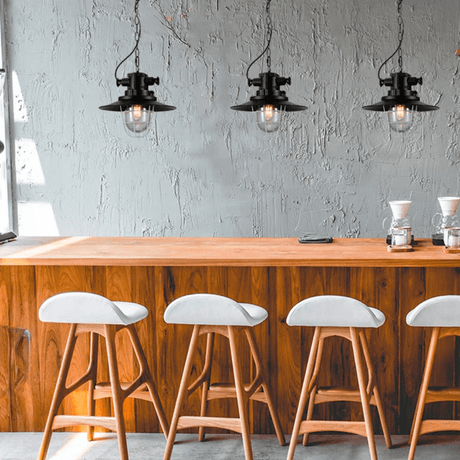 TKLD Pendant & Chandeliers Black Nautical Caged Flat Shade Glass Metal E27 Ceiling Pendant Light