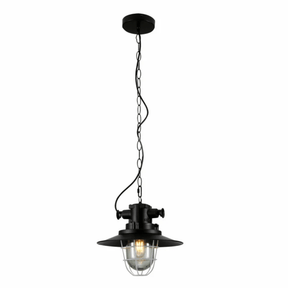 TKLD Pendant & Chandeliers Black Nautical Caged Flat Shade Glass Metal E27 Ceiling Pendant Light