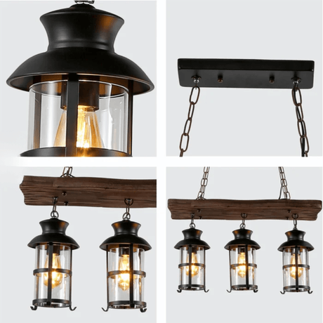 TKLD Pendant & Chandeliers Board Wood Cylinder Glass Farmhouse Kitchen Island E27 Pendant Ceiling Light  - 3 Lamps