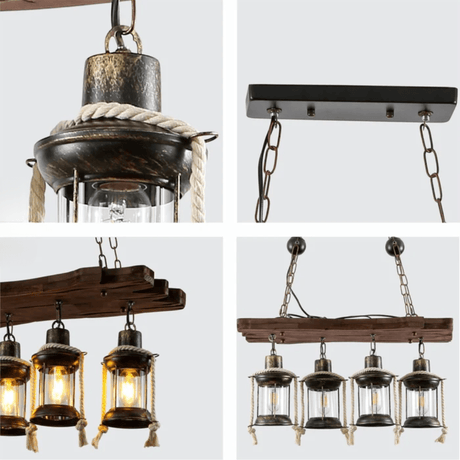 TKLD Pendant & Chandeliers Board Wood Cylinder Glass Farmhouse Kitchen Island E27 Pendant Ceiling Light  - 4 Lamps