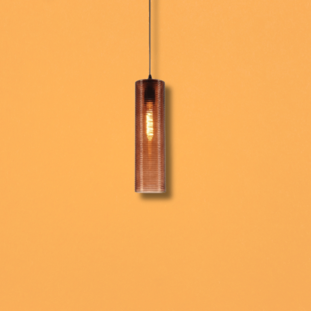 TKLD Pendant & Chandeliers Brown Reeded Cylinder Glass E27 Pendant Light Fitting