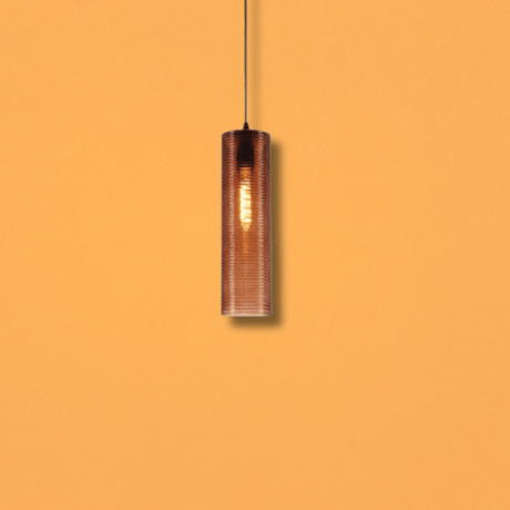 TKLD Pendant & Chandeliers Brown Reeded Cylinder Glass E27 Pendant Light Fitting