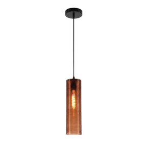TKLD Pendant & Chandeliers Brown Reeded Cylinder Glass E27 Pendant Light Fitting