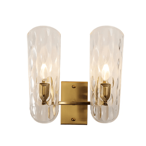 TKLD Wall & Sconce Lights Brushed Brass Metal Clear Textured Glass Double Lamp Wall Light - 40W