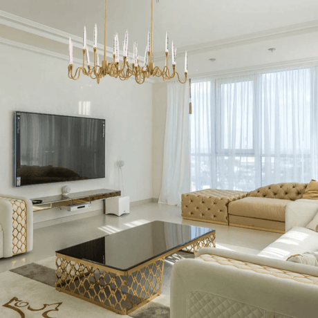 TKLD Pendant & Chandeliers Candle French Mediterranean Tiered Gold Finishing Island Chandelier Ceiling Light - 20W