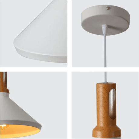 TKLD Pendant & Chandeliers Capo White Cone Nordic Wood Metal E27 Pendant Ceiling Light  - 240 mm