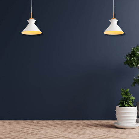 TKLD Pendant & Chandeliers Capo White Funnel Nordic Wood Metal E27 Pendant Ceiling Light  - 250 mm