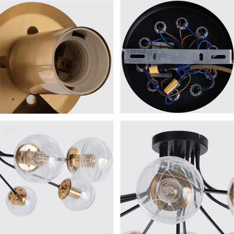 TKLD Ceiling Lights Clear 11 Lamp Globe Glass Black Metal Semi Flush Ceiling Light - 40W