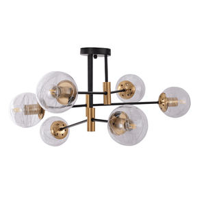 TKLD Ceiling Lights Clear 6 Lamp Glass Globe Gold and Black Metal Semi Flush Ceiling Light - 40W