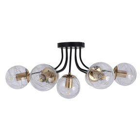 TKLD Ceiling Lights Clear 7 Lamp Globe Glass Black Metal Semi Flush Ceiling Light - 40W