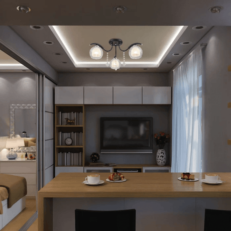 TKLD Ceiling Lights Clear Opal Double Layer Bell 3 Lamp Glass Semi Flush Ceiling Light - 40W