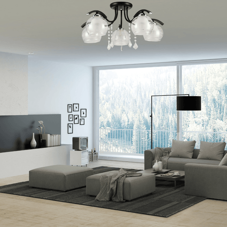 TKLD Ceiling Lights Clear Opal Double Layer Bell 5 Lamp Glass Semi Flush Ceiling Light - 40W